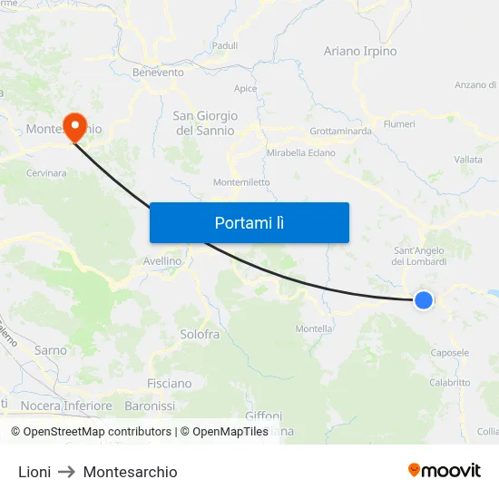 Lioni to Montesarchio map
