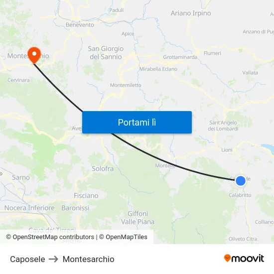 Caposele to Montesarchio map