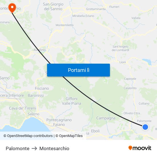 Palomonte to Montesarchio map