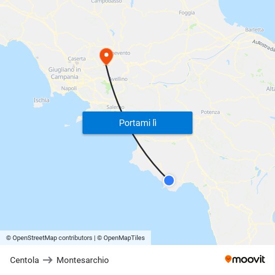 Centola to Montesarchio map