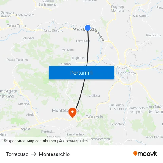 Torrecuso to Montesarchio map