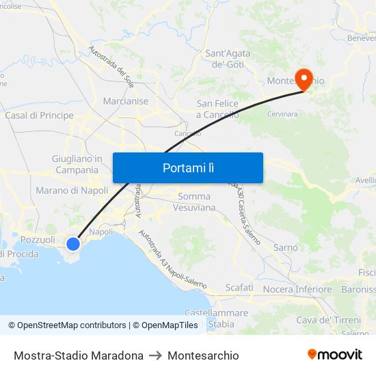 Mostra-Stadio Maradona to Montesarchio map