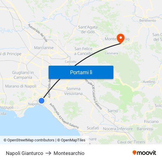 Napoli Gianturco to Montesarchio map