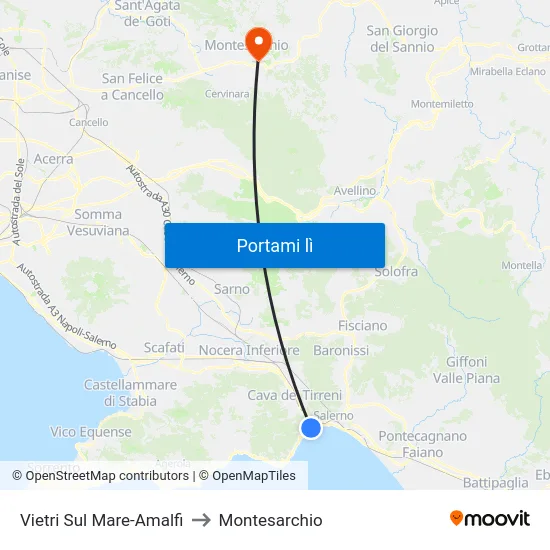Vietri Sul Mare-Amalfi to Montesarchio map