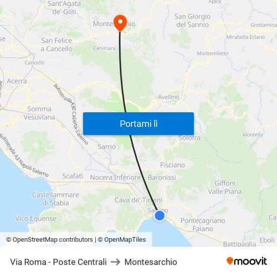 Via Roma - Poste Centrali to Montesarchio map