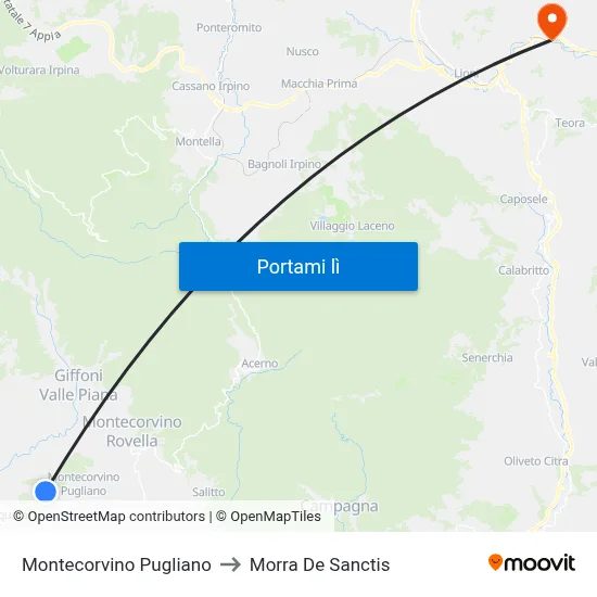 Montecorvino Pugliano to Morra De Sanctis map
