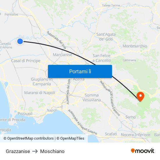 Grazzanise to Moschiano map