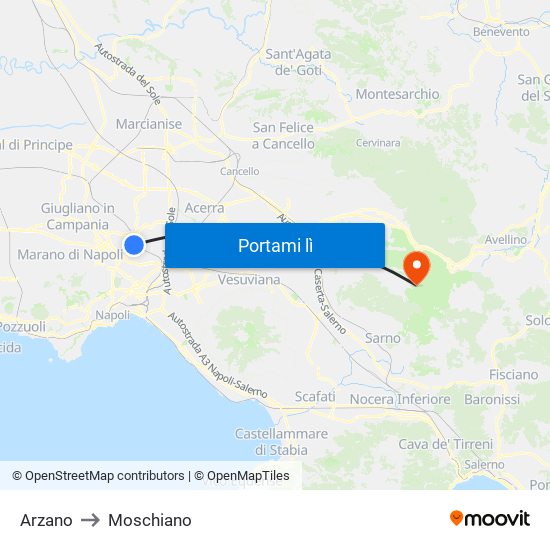 Arzano to Moschiano map