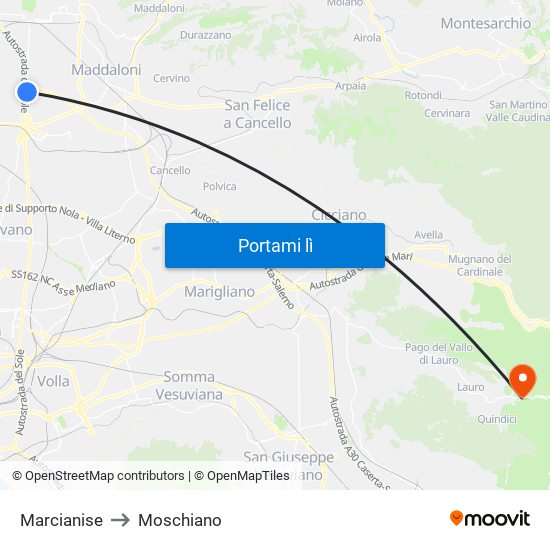 Marcianise to Moschiano map