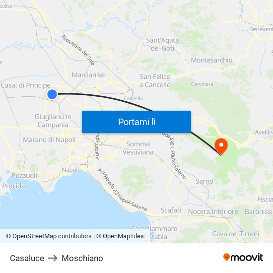 Casaluce to Moschiano map