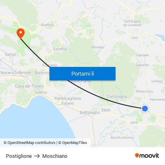 Postiglione to Moschiano map