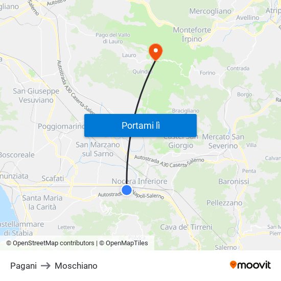 Pagani to Moschiano map