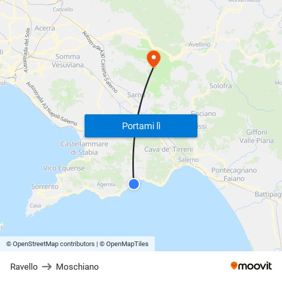 Ravello to Moschiano map