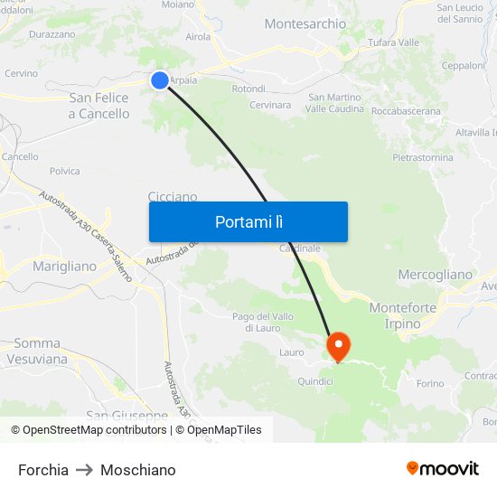 Forchia to Moschiano map