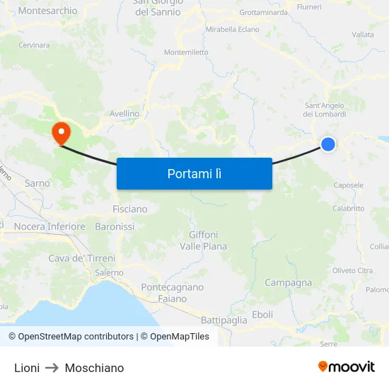 Lioni to Moschiano map
