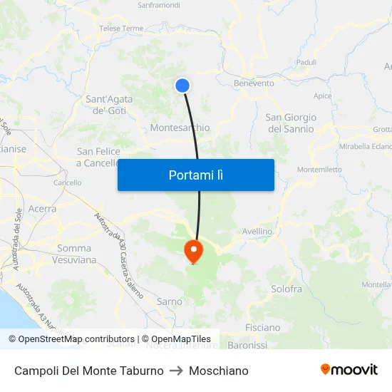Campoli Del Monte Taburno to Moschiano map