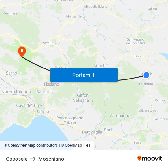 Caposele to Moschiano map