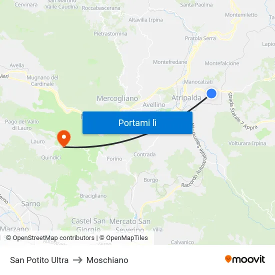 San Potito Ultra to Moschiano map