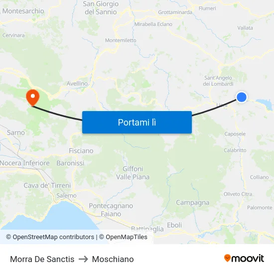 Morra De Sanctis to Moschiano map