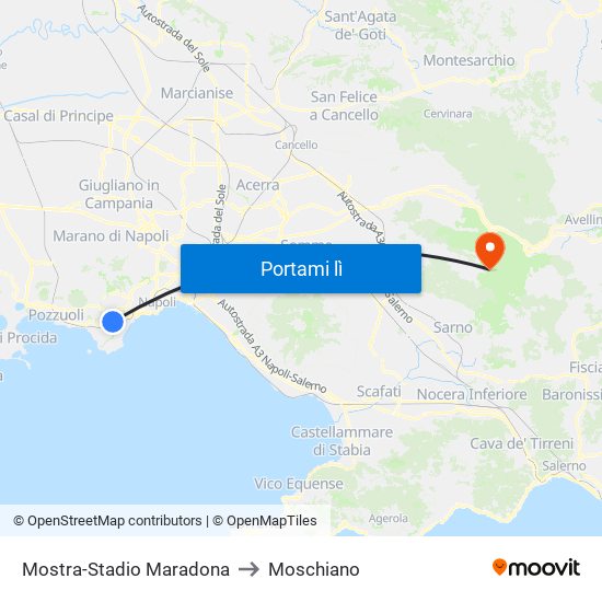 Mostra-Stadio Maradona to Moschiano map