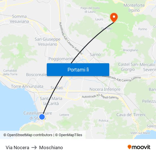 Via Nocera to Moschiano map