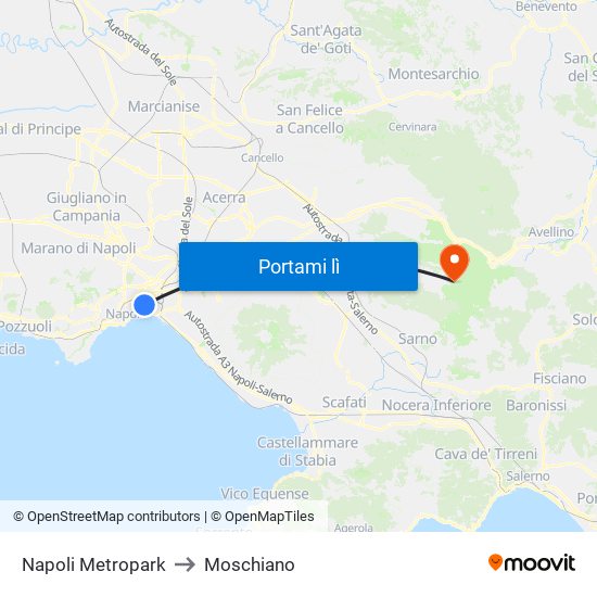 Napoli Metropark to Moschiano map