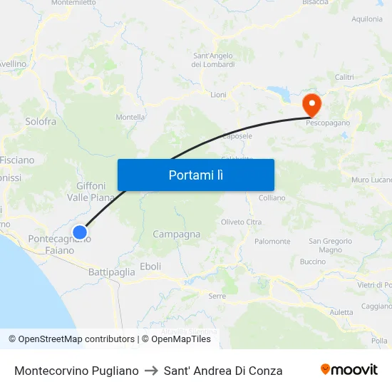 Montecorvino Pugliano to Sant' Andrea Di Conza map