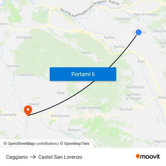 Caggiano to Castel San Lorenzo map