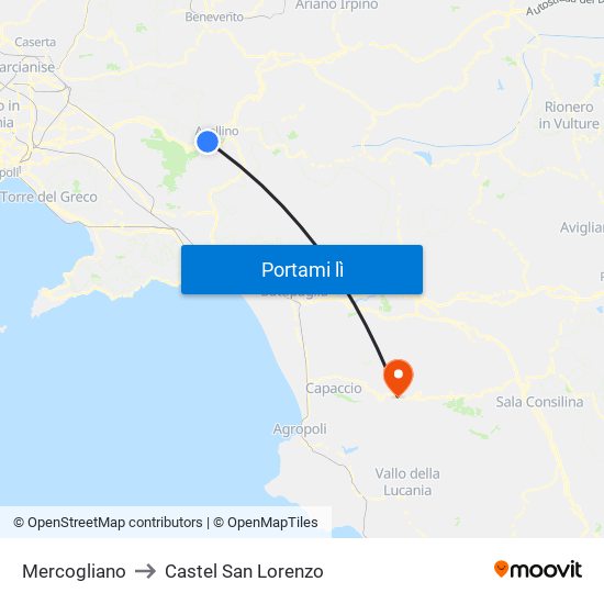 Mercogliano to Castel San Lorenzo map