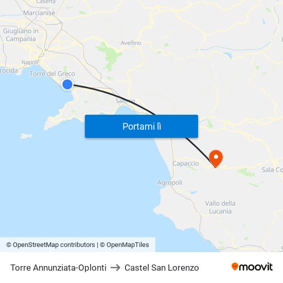 Torre Annunziata-Oplonti to Castel San Lorenzo map