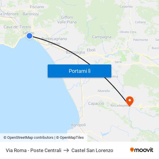 Via Roma - Poste Centrali to Castel San Lorenzo map