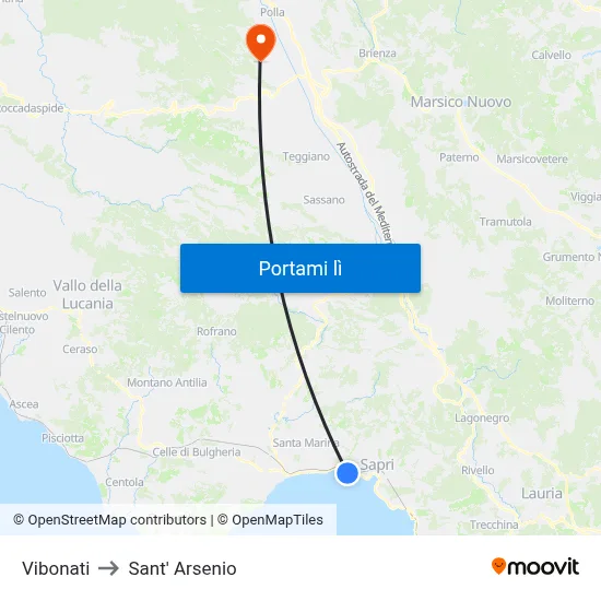 Vibonati to Sant' Arsenio map