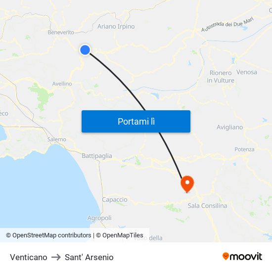 Venticano to Sant' Arsenio map