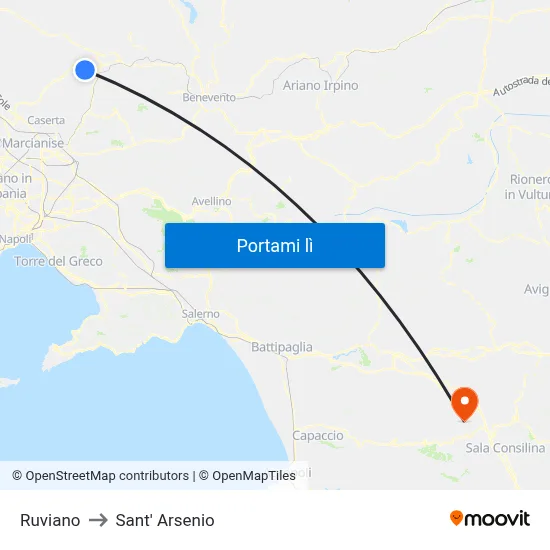 Ruviano to Sant' Arsenio map