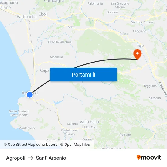 Agropoli to Sant' Arsenio map