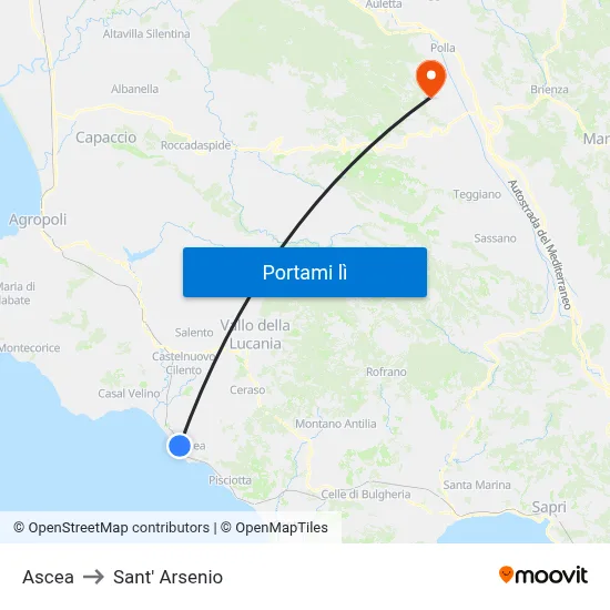 Ascea to Sant' Arsenio map
