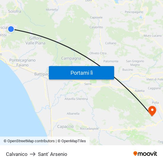 Calvanico to Sant' Arsenio map