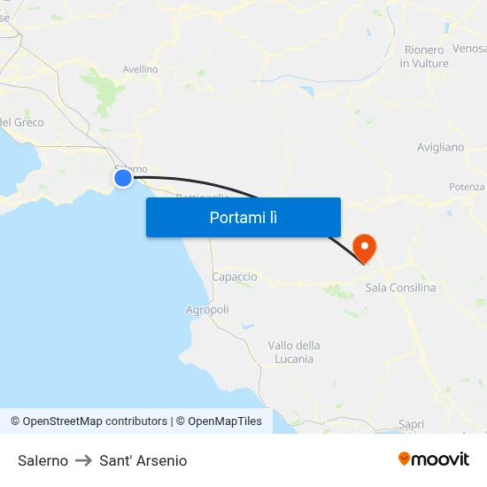 Salerno to Sant' Arsenio map