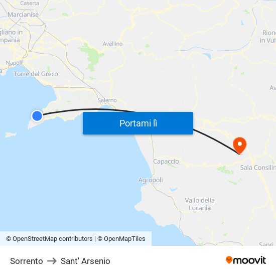 Sorrento to Sant' Arsenio map