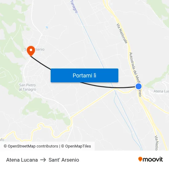 Atena Lucana to Sant' Arsenio map