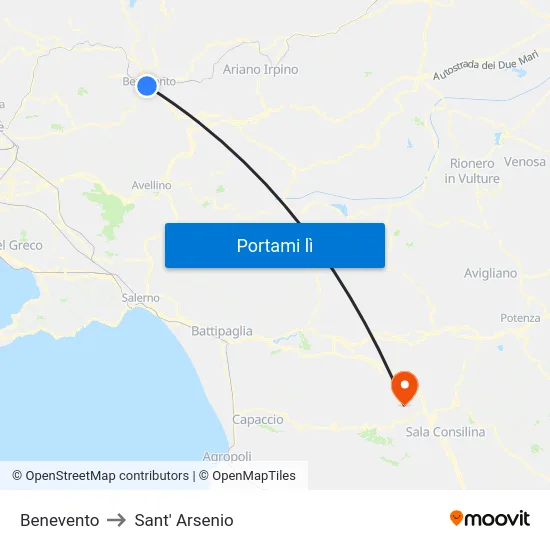 Benevento to Sant' Arsenio map
