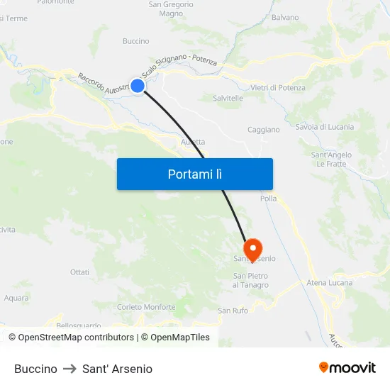 Buccino to Sant' Arsenio map