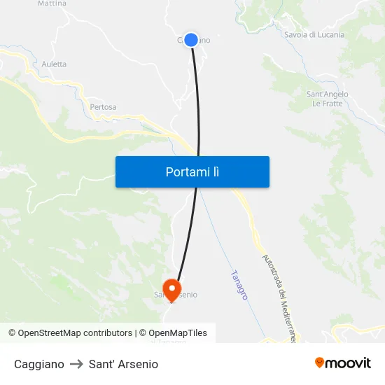 Caggiano to Sant' Arsenio map