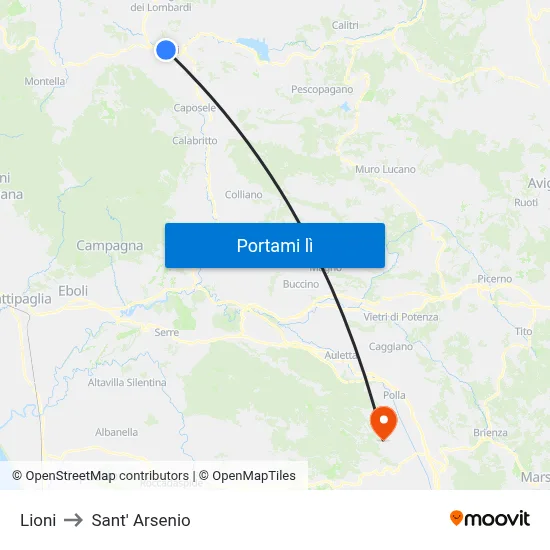 Lioni to Sant' Arsenio map