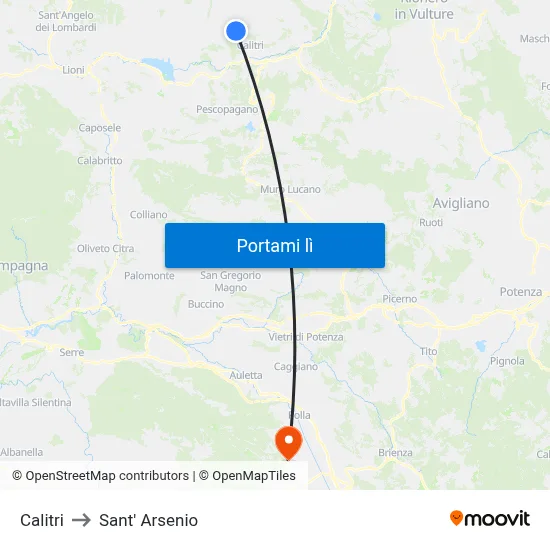 Calitri to Sant' Arsenio map