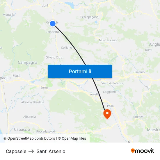 Caposele to Sant' Arsenio map