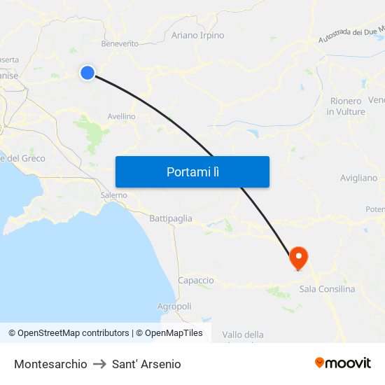 Montesarchio to Sant' Arsenio map