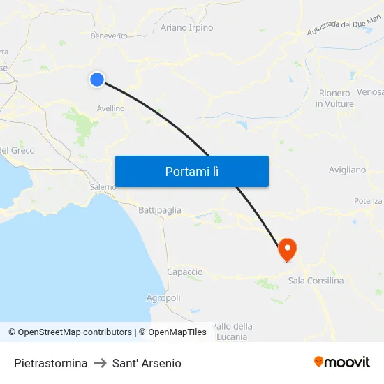 Pietrastornina to Sant' Arsenio map