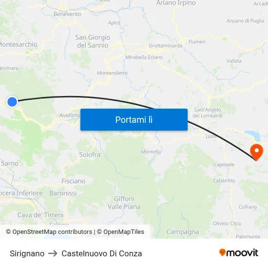 Sirignano to Castelnuovo Di Conza map