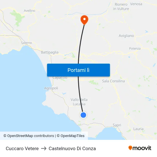 Cuccaro Vetere to Castelnuovo Di Conza map